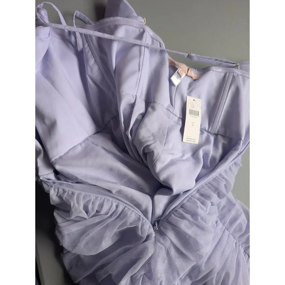 NWT Anthropologie Hutch Ruched Tulle Bow Mini Dress Size 6 Lavender #NC431